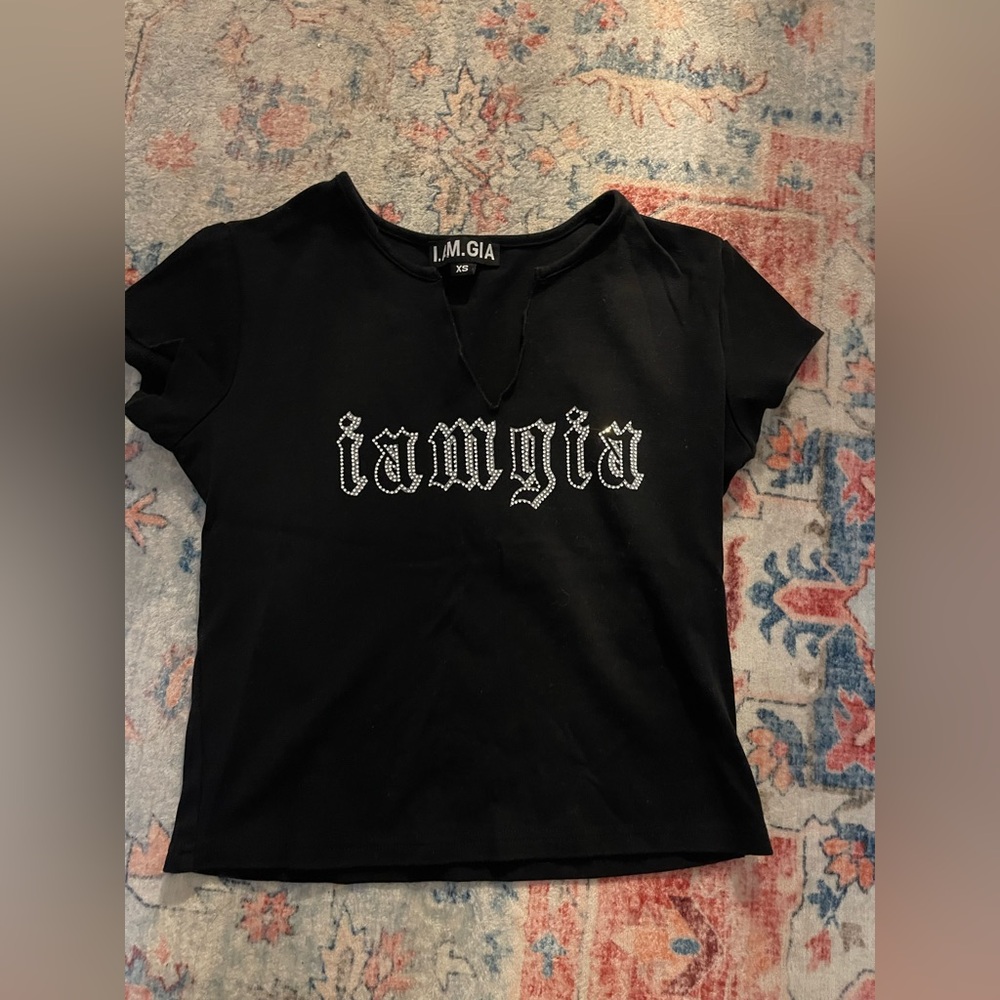 I.AM.GIA Black rhinestone crop top